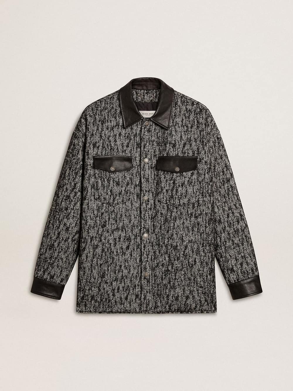 Veste grise à chevrons avec détails en cuir noir — Golden Goose