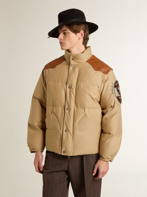 Golden Goose - Beige bomber jacket with leather and patch details in 