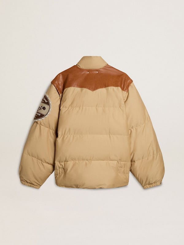 Golden Goose - Beige bomber jacket with leather and patch details in 