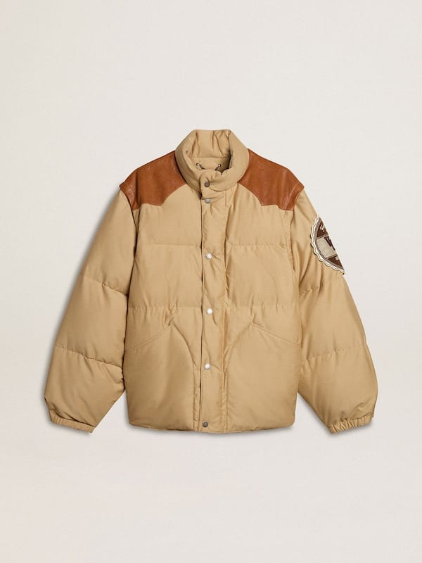 Golden Goose - Beige bomber jacket with leather and patch details in 