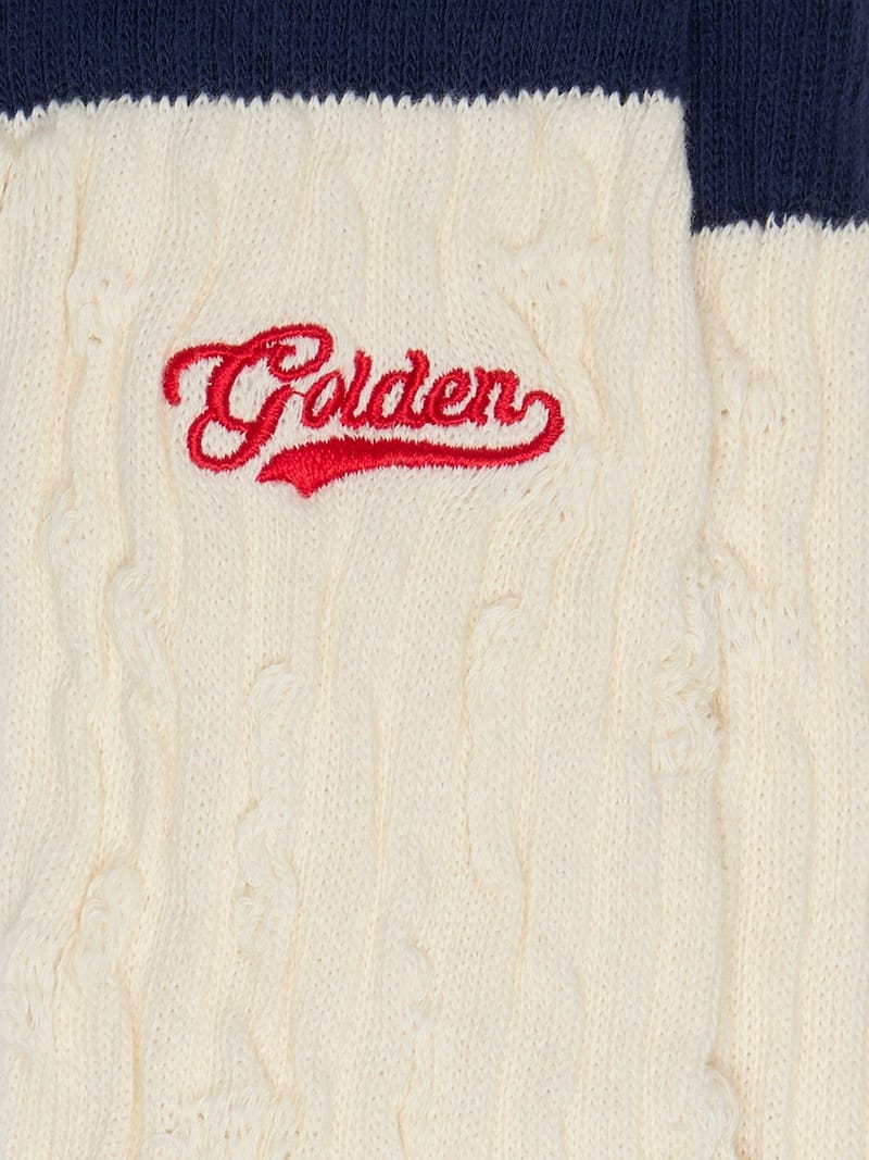 Golden Goose - Sahnewei&szlig;e Rippensocken mit marineblauen Details und rotem Logo in 