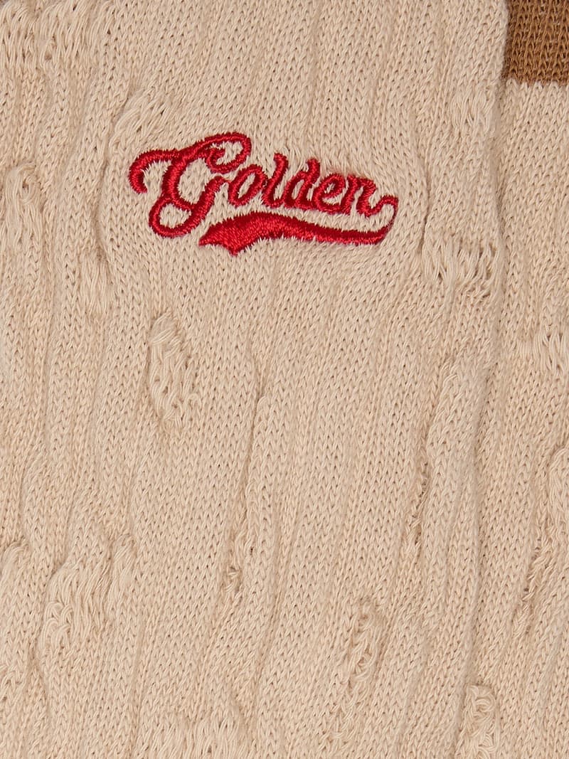 Golden Goose - Calzini a coste di colore beige con dettagli marroni e logo rosso ricamato in 