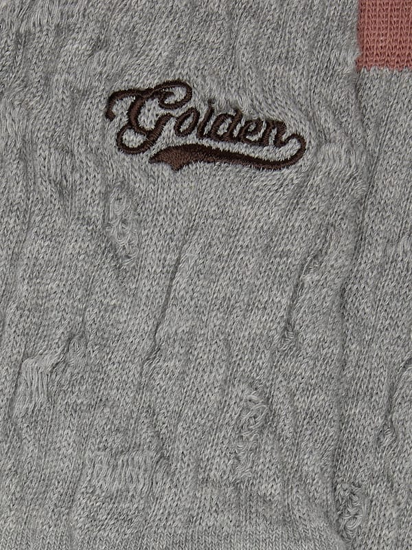 Gray melange ribbed socks with brick-red details and brown embroidered logo