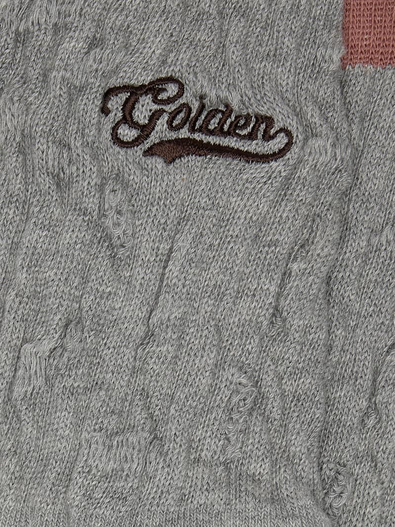 Golden Goose - Gray melange ribbed socks with brick-red details and brown embroidered logo in 