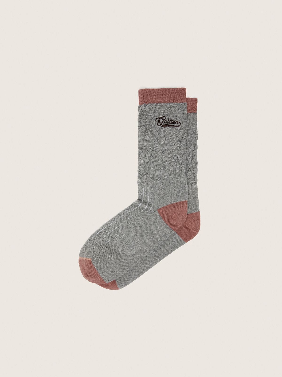 Golden Goose - Chaussettes c&ocirc;tel&eacute;es gris chin&eacute; avec d&eacute;tails brique et logo marron brod&eacute; in 