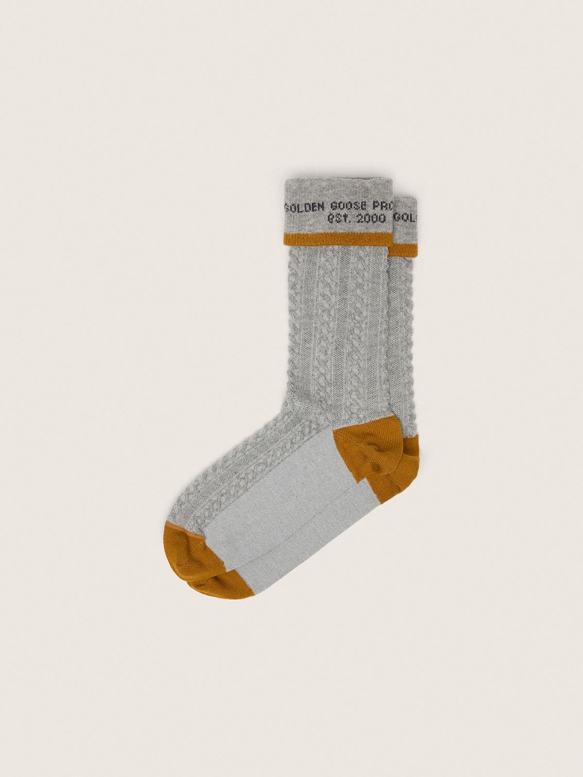Chaussettes grises avec revers et d&eacute;tails orange