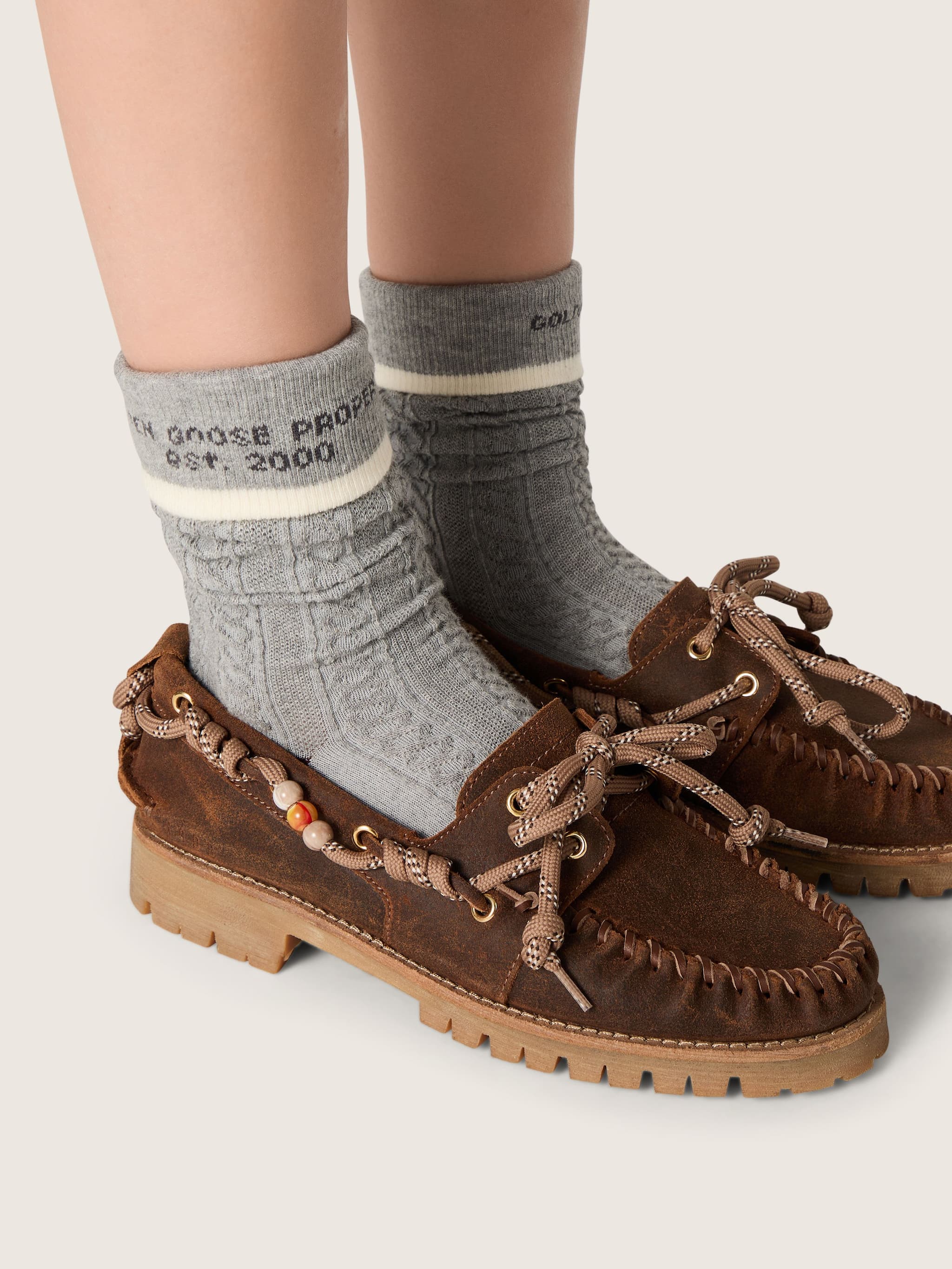 Golden Goose - Gray socks with turn-up and burgundy and cream details in 
