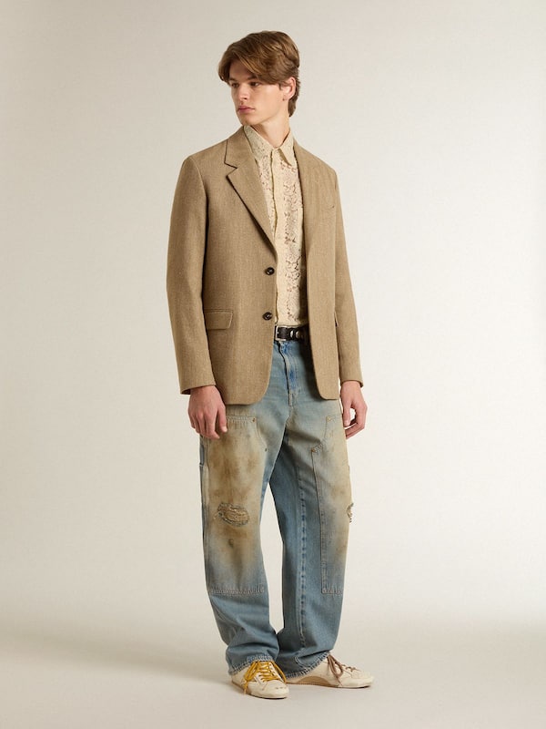 Golden Goose - Oversized shirt in cream-colored see-through lace in 