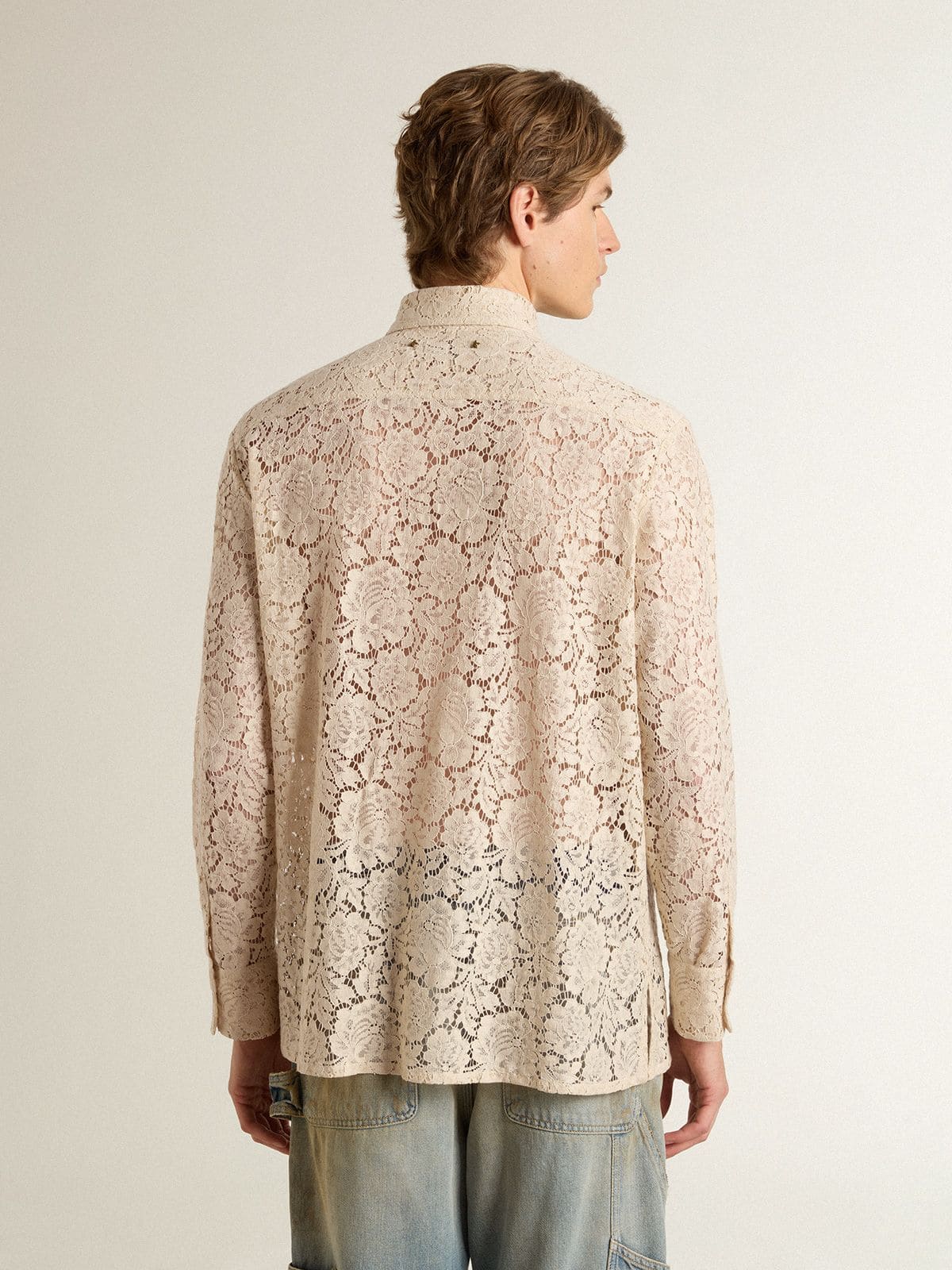Golden Goose - Camicia over in pizzo color crema see-through in 