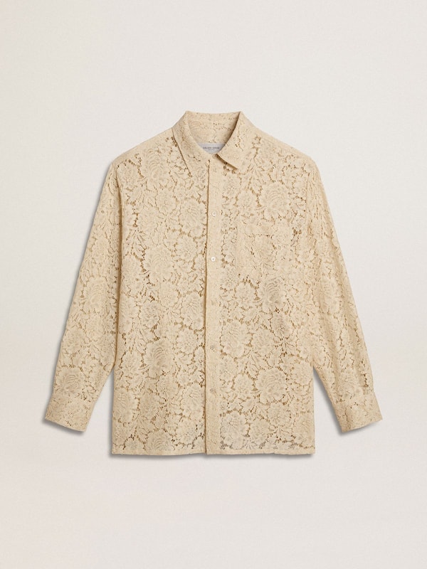 Golden Goose - Oversized shirt in cream-colored see-through lace in 