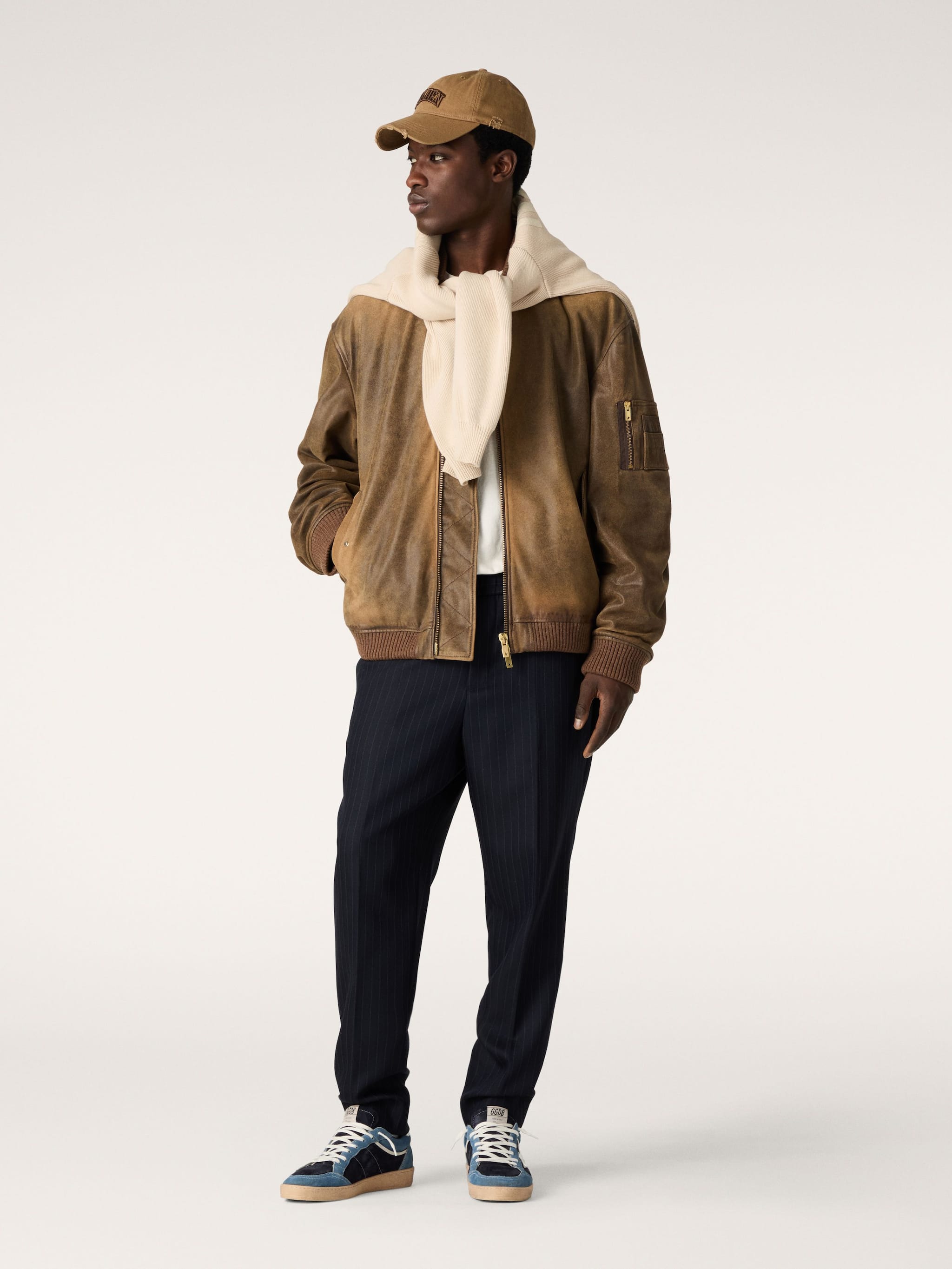 Golden Goose - Bikerjacke aus braunem Leder in Lived-in-Optik in 
