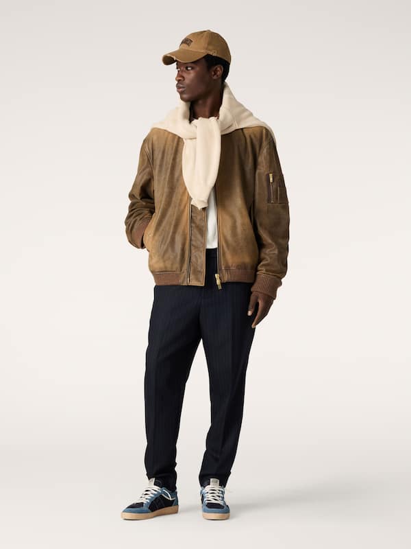 Golden Goose - Brown leather biker jacket with a lived-in effect in 