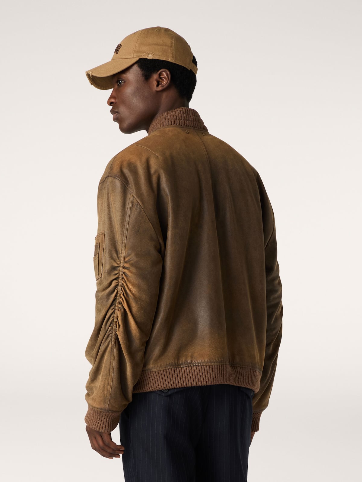 Golden Goose - Bikerjacke aus braunem Leder in Lived-in-Optik in 
