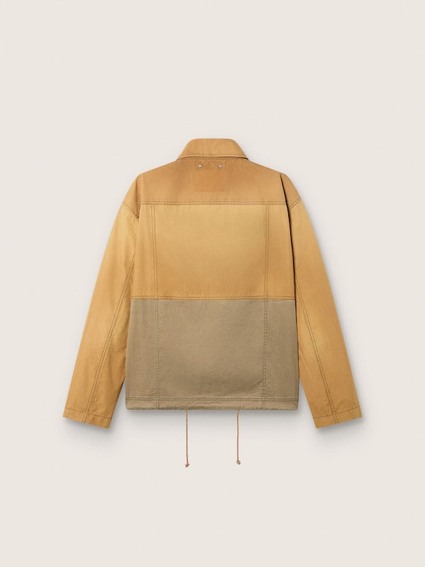 Unisex safari jacket in beige and military-green cotton with maxi pockets