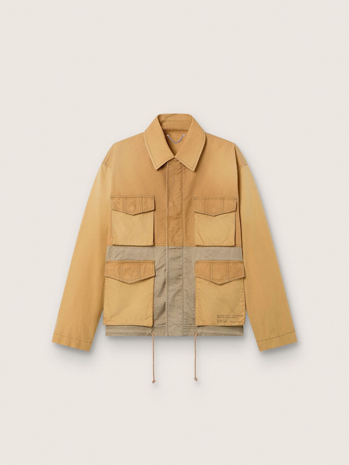 Veste saharienne unisexe en coton beige et vert militaire avec grandes poches — Golden Goose