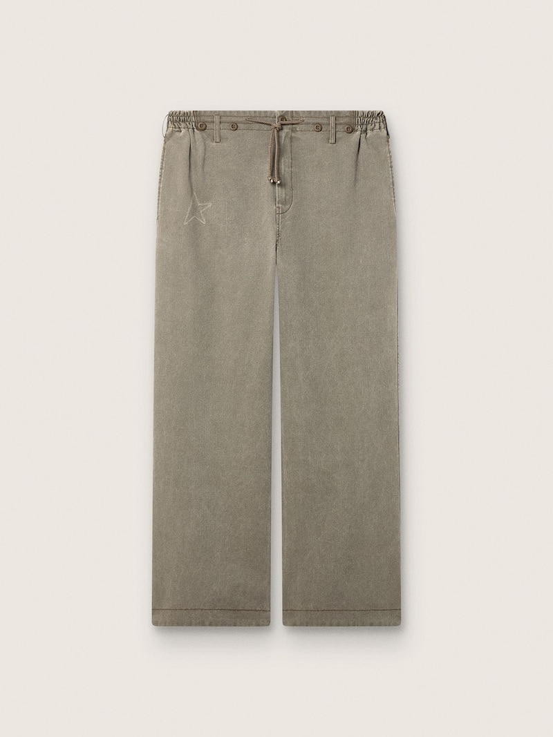 Unisex pants in gray denim with drawstring and star