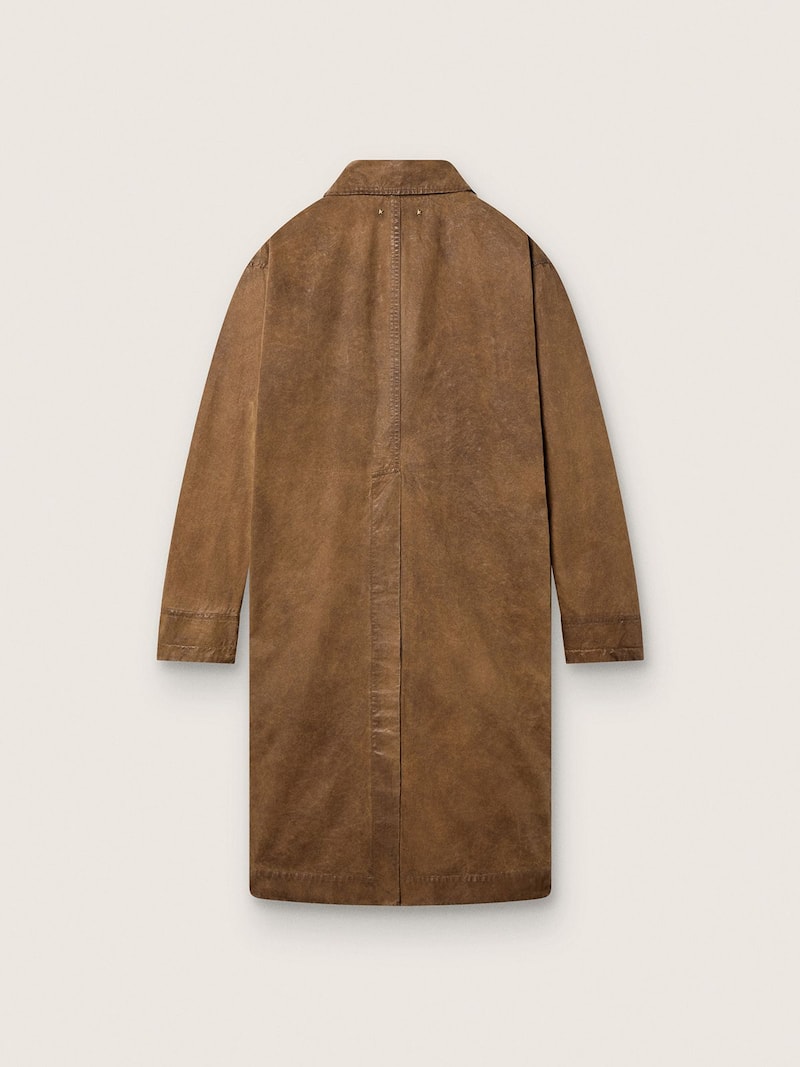 Golden Goose - Gabardina unisex en sarga encerada marr&oacute;n con detalles de piel in 