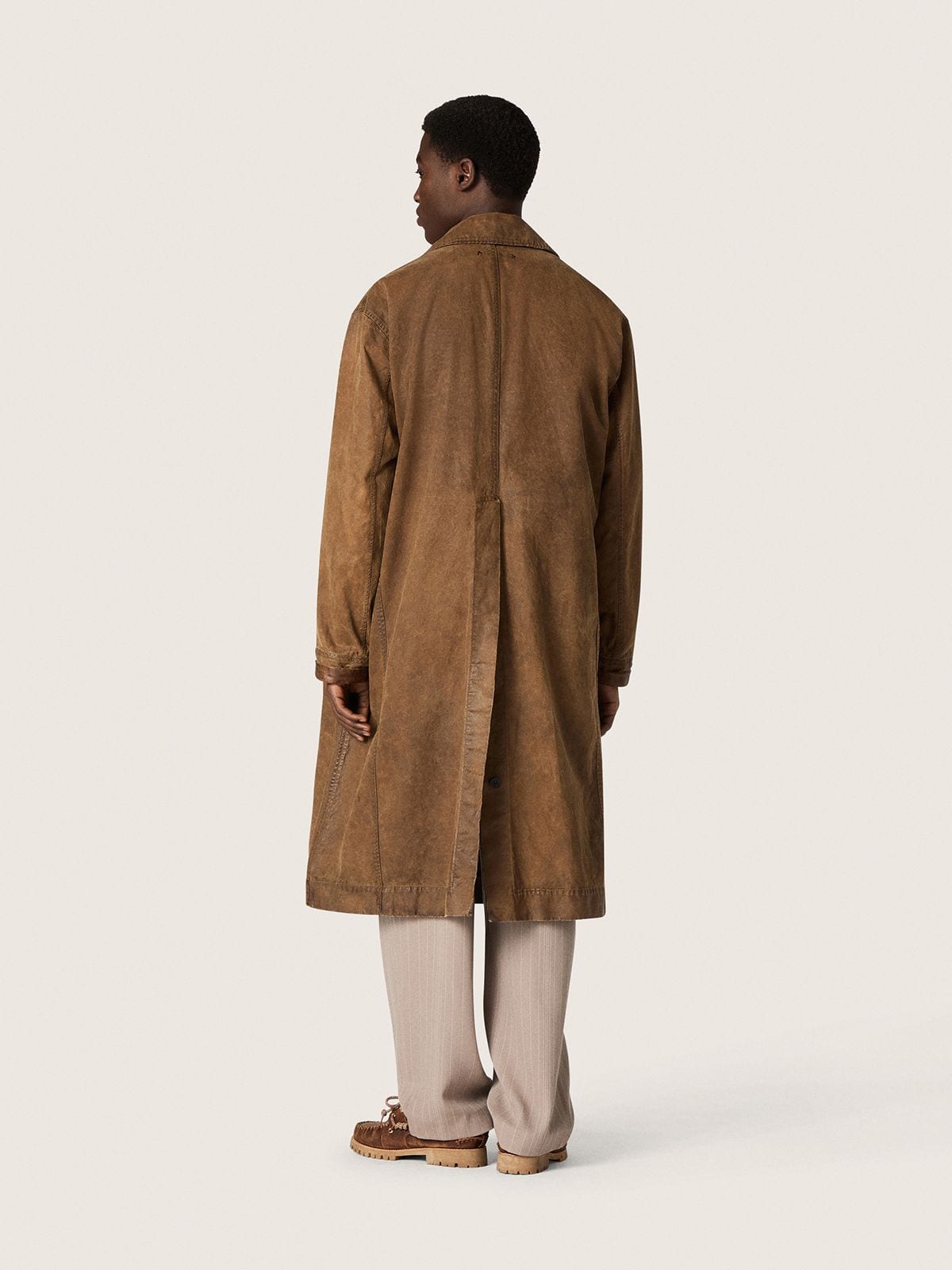 Golden Goose - Brauner Unisex-Trenchcoat aus gewachstem Twill mit Lederdetails in 
