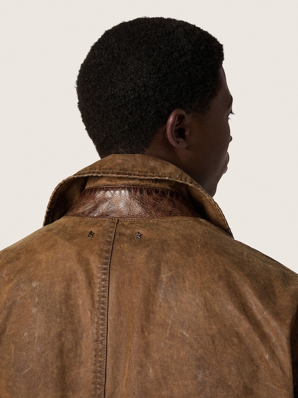 Golden Goose - Trench unisexe en serg&eacute; cir&eacute; marron avec d&eacute;tails en cuir in 