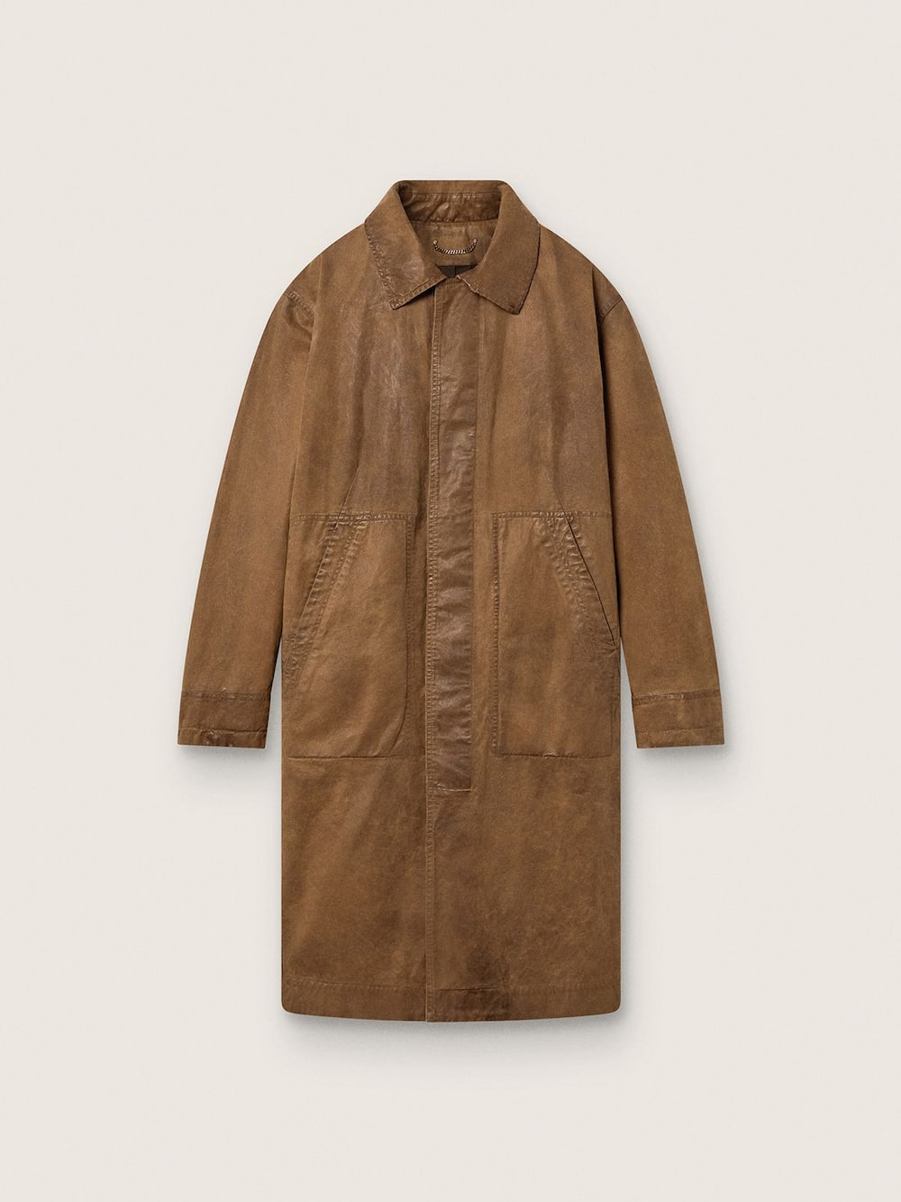 Trench unisexe en sergé ciré marron avec détails en cuir — Golden Goose