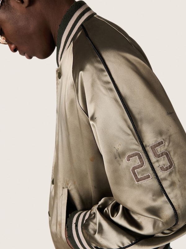 Golden Goose - Unisex bomber jacket in green satin with ribbed hems and collar in 