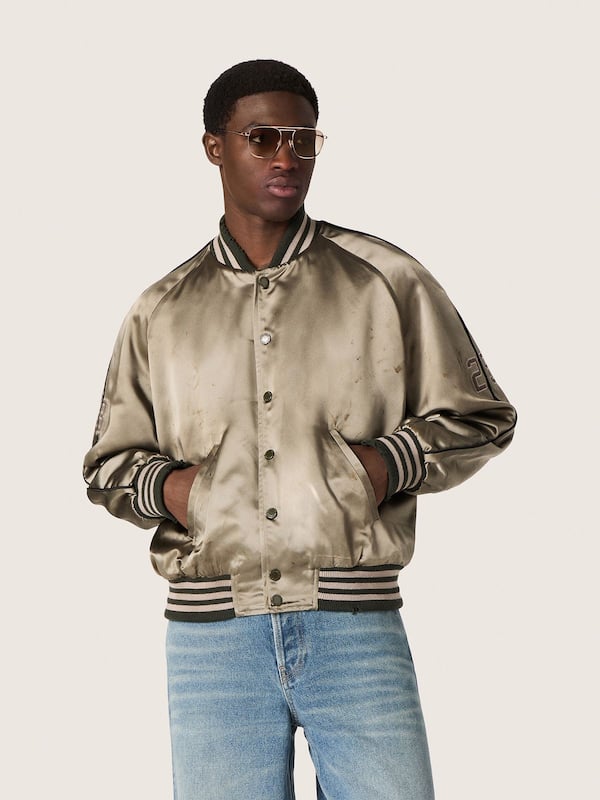 Golden Goose - Unisex bomber jacket in green satin with ribbed hems and collar in 