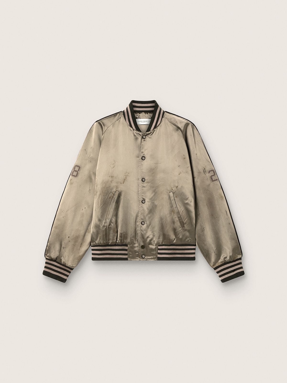 Bomber unisexe en satin vert avec ourlets et col côtelé — Golden Goose