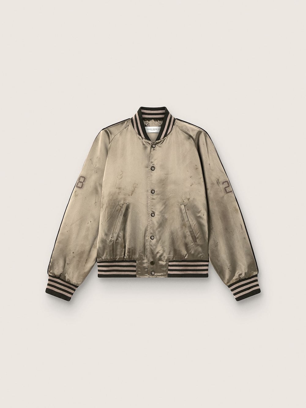 Bomber unisexe en satin vert avec ourlets et col côtelé — Golden Goose