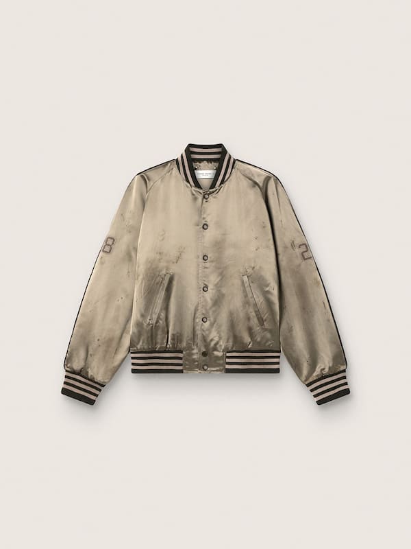 Golden Goose - Unisex bomber jacket in green satin with ribbed hems and collar in 