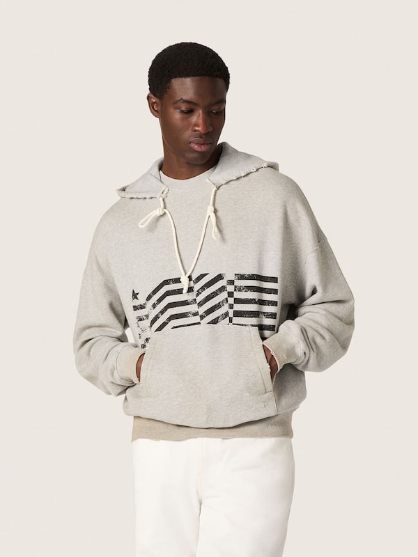 Golden Goose - Sudadera con capucha unisex en algod&oacute;n gris con estampado de bandera vintage in 