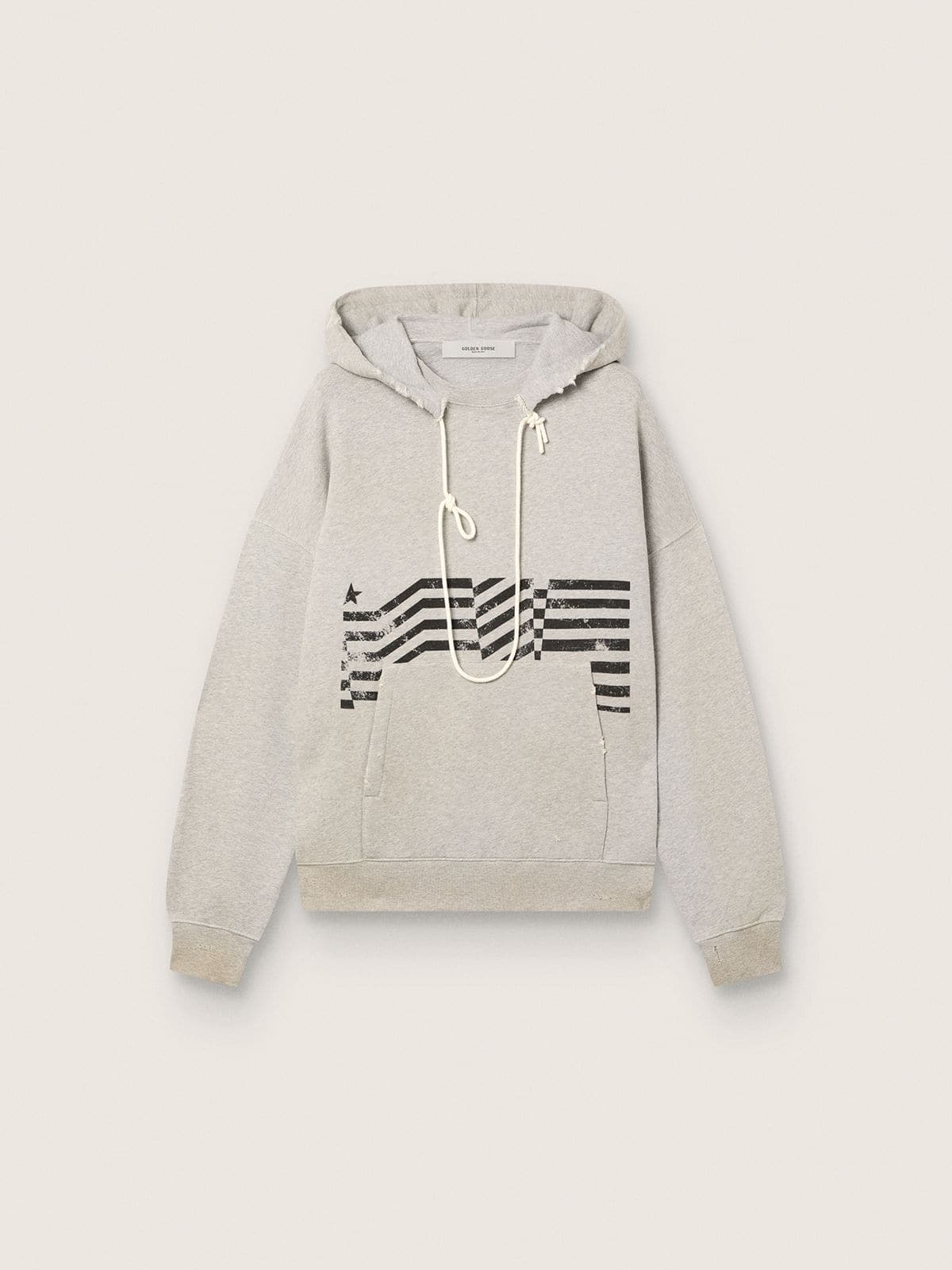 Graues Unisex-Kapuzensweatshirt aus Baumwolle mit Vintage-Flaggenprint