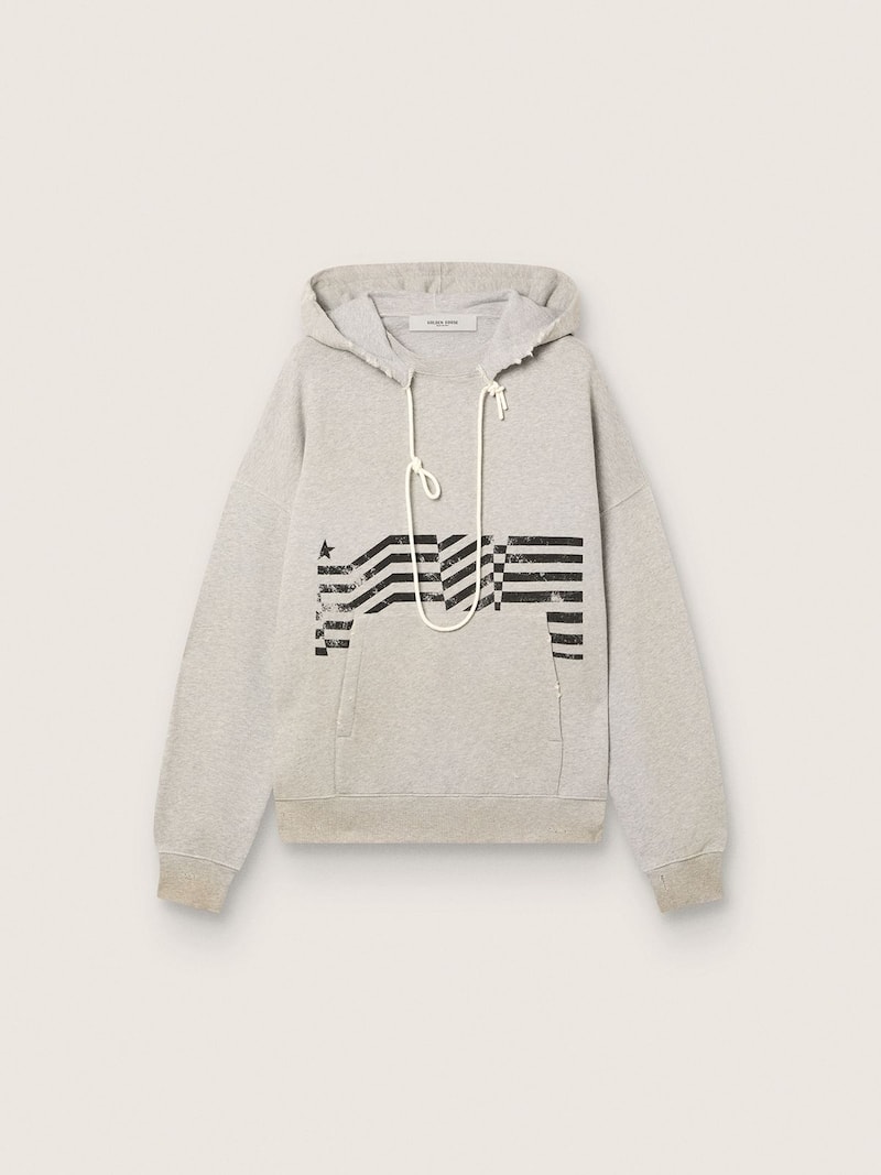 Felpa con cappuccio Unisex in cotone grigio con stampa Flag vintage