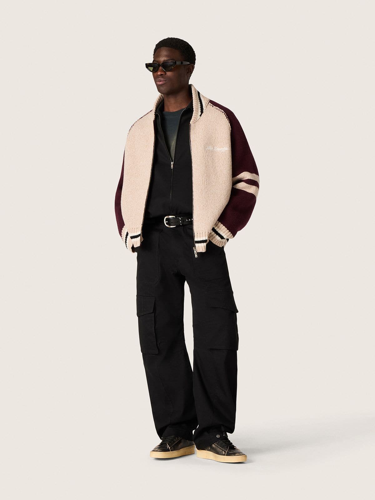 Golden Goose - Unisex bomber jacket in white and burgundy jacquard knit in 