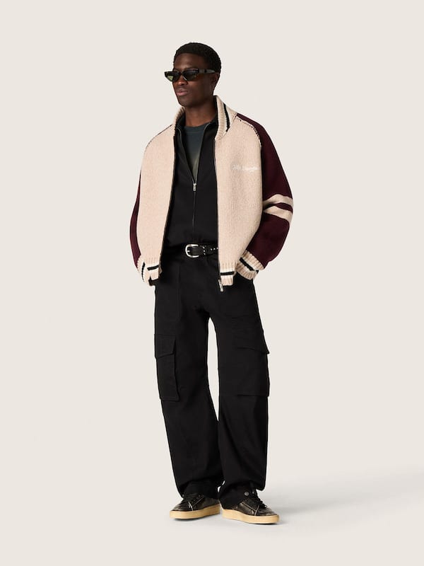 Golden Goose - Unisex bomber jacket in white and burgundy jacquard knit in 