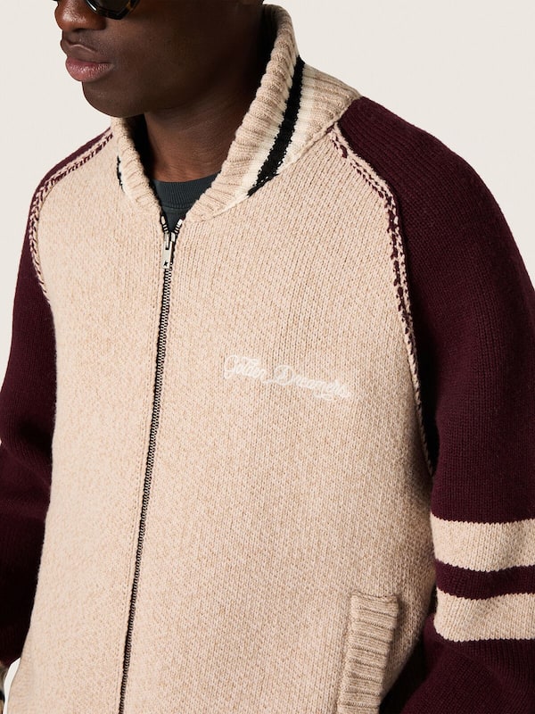 Golden Goose - Unisex bomber jacket in white and burgundy jacquard knit in 
