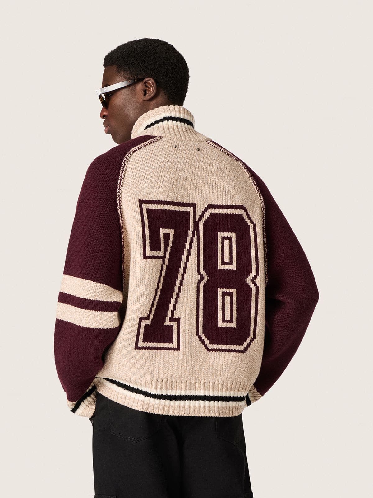 Golden Goose - Unisex bomber jacket in white and burgundy jacquard knit in 