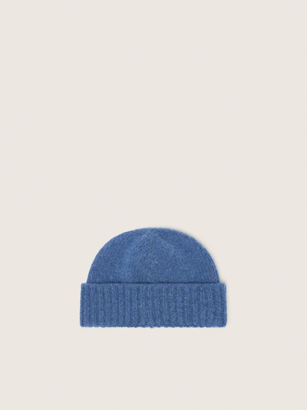 Golden Goose - Bonnet en laine alpaga bleue avec &eacute;tiquette contrast&eacute;e in 