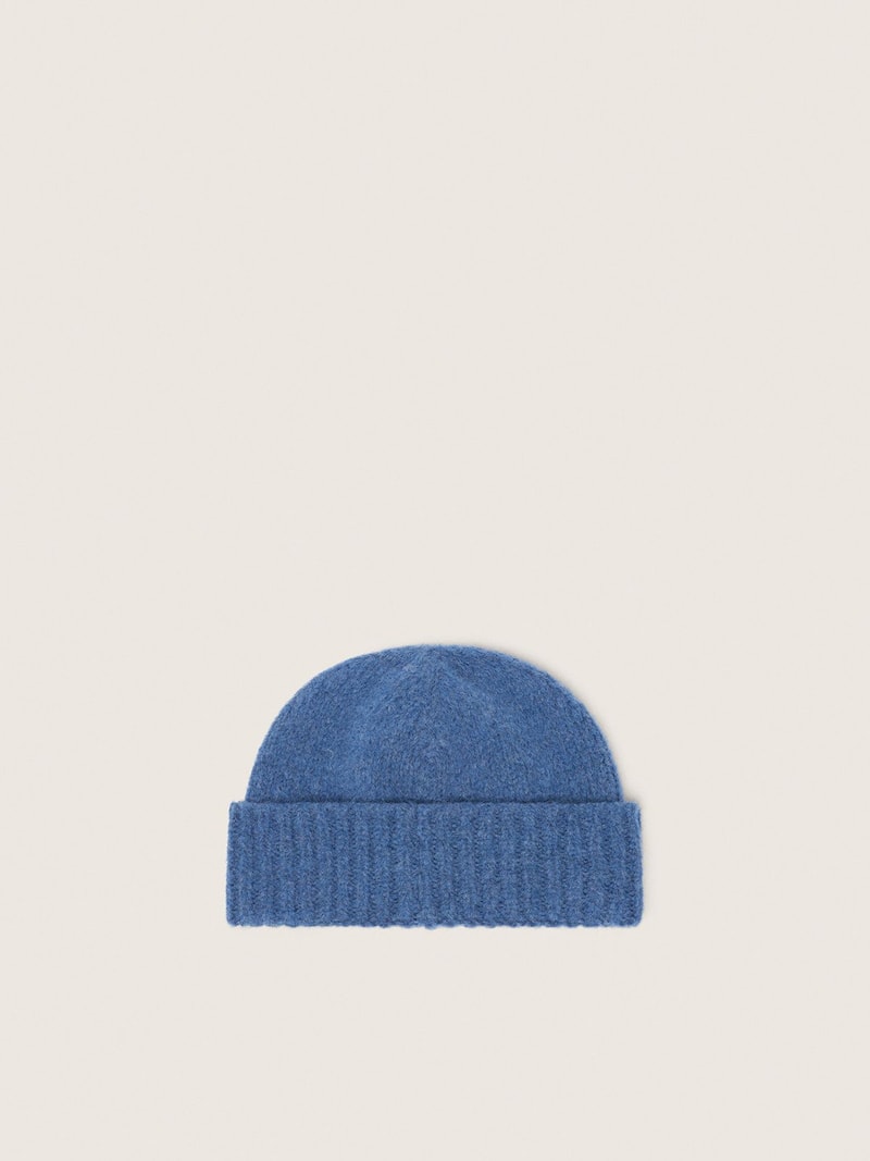 Golden Goose - Bonnet en laine alpaga bleue avec &eacute;tiquette contrast&eacute;e in 