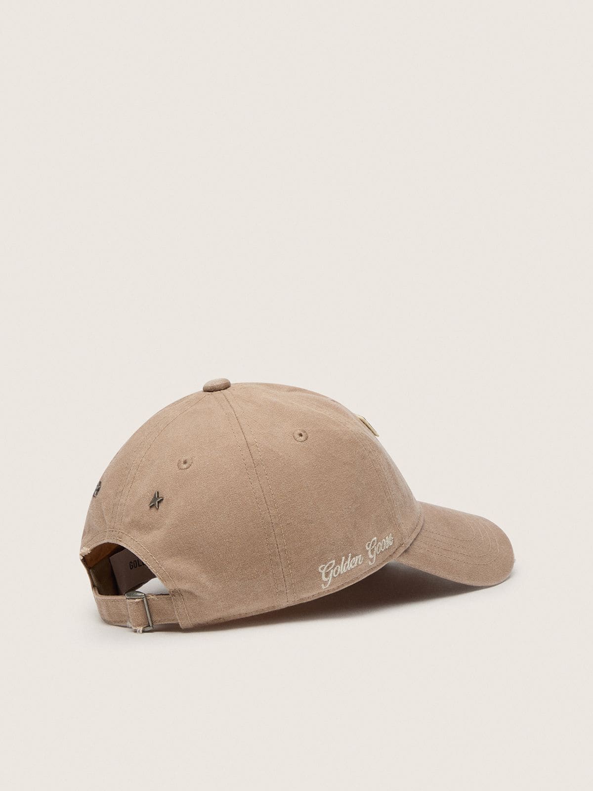 Golden Goose - Casquette de baseball beige effet us&eacute; avec patch 78 bordeaux in 