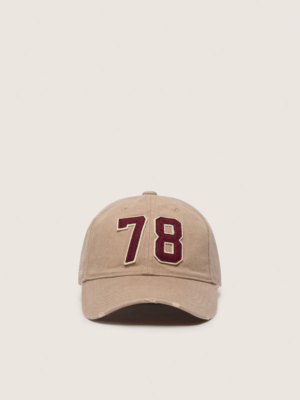 Golden Goose - Distressed beige baseball cap with burgundy 78 patch in 