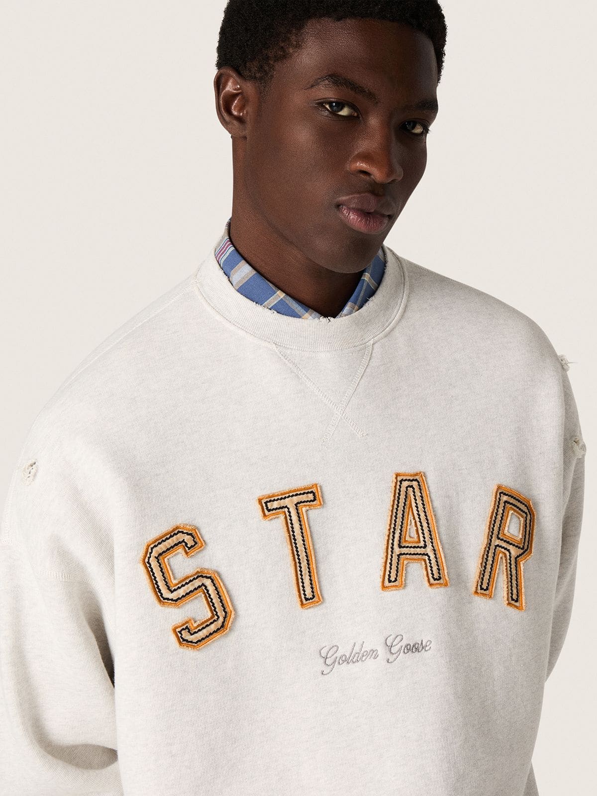 Golden Goose - Sweat-shirt unisexe Star en coton gris chiné avec broderie « Star » in 
