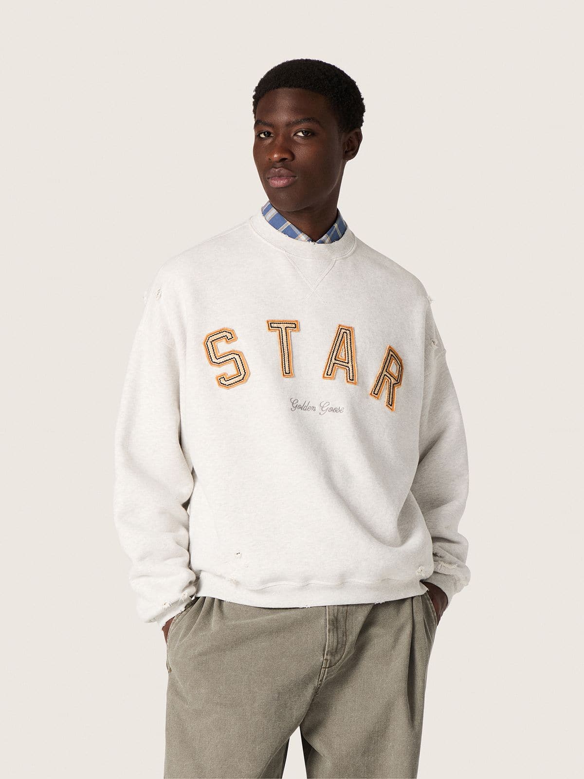 Golden Goose - Sweat-shirt unisexe Star en coton gris chiné avec broderie « Star » in 