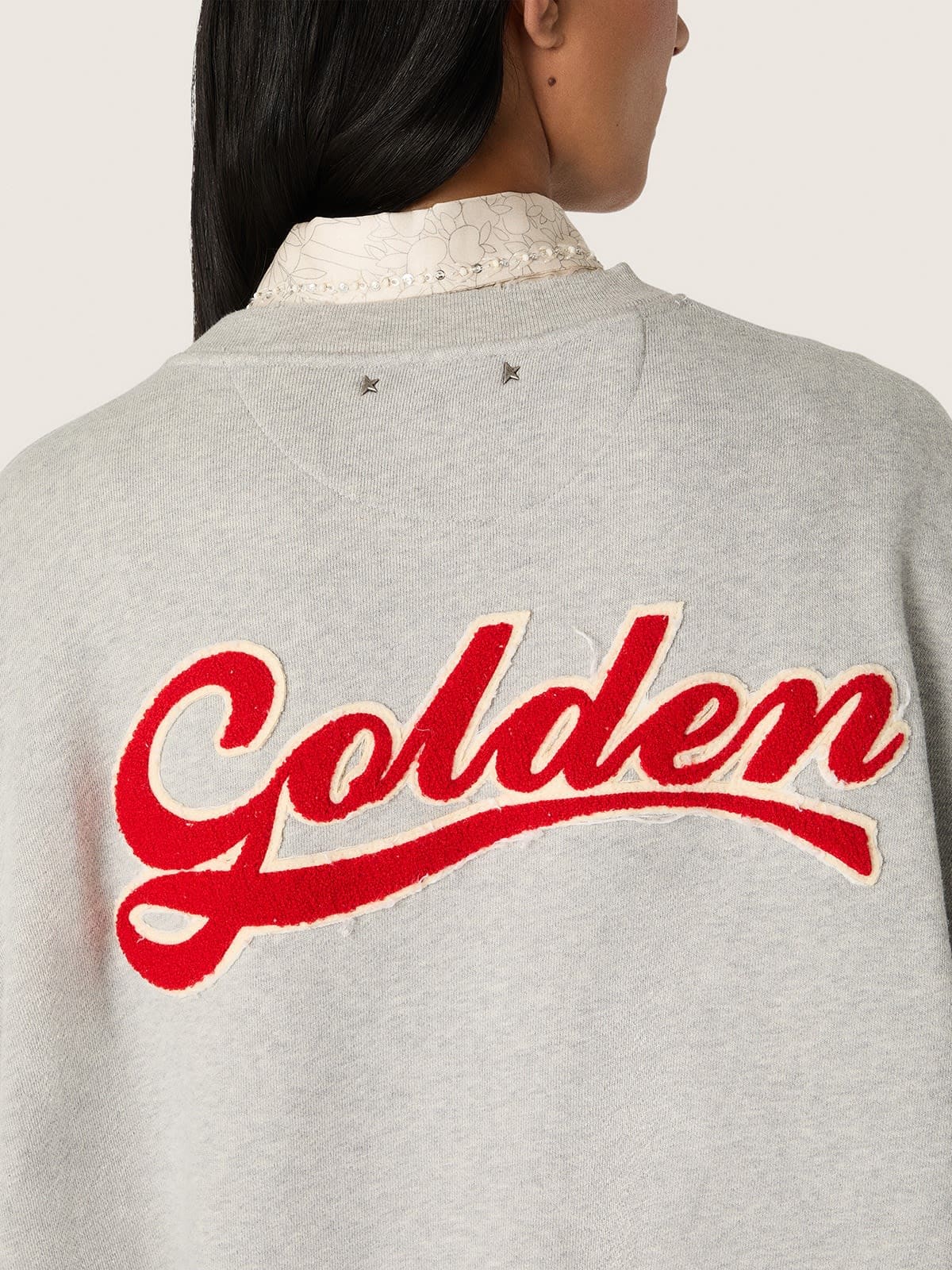 Golden Goose - Moletom unissex de algod&atilde;o cinza mescla com logo in 