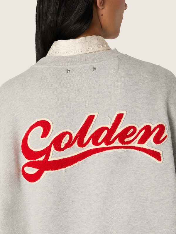 Golden Goose - Felpa unisex in cotone grigio m&eacute;lange con logo in 