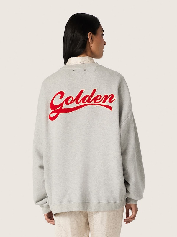 Golden Goose - Felpa unisex in cotone grigio m&eacute;lange con logo in 