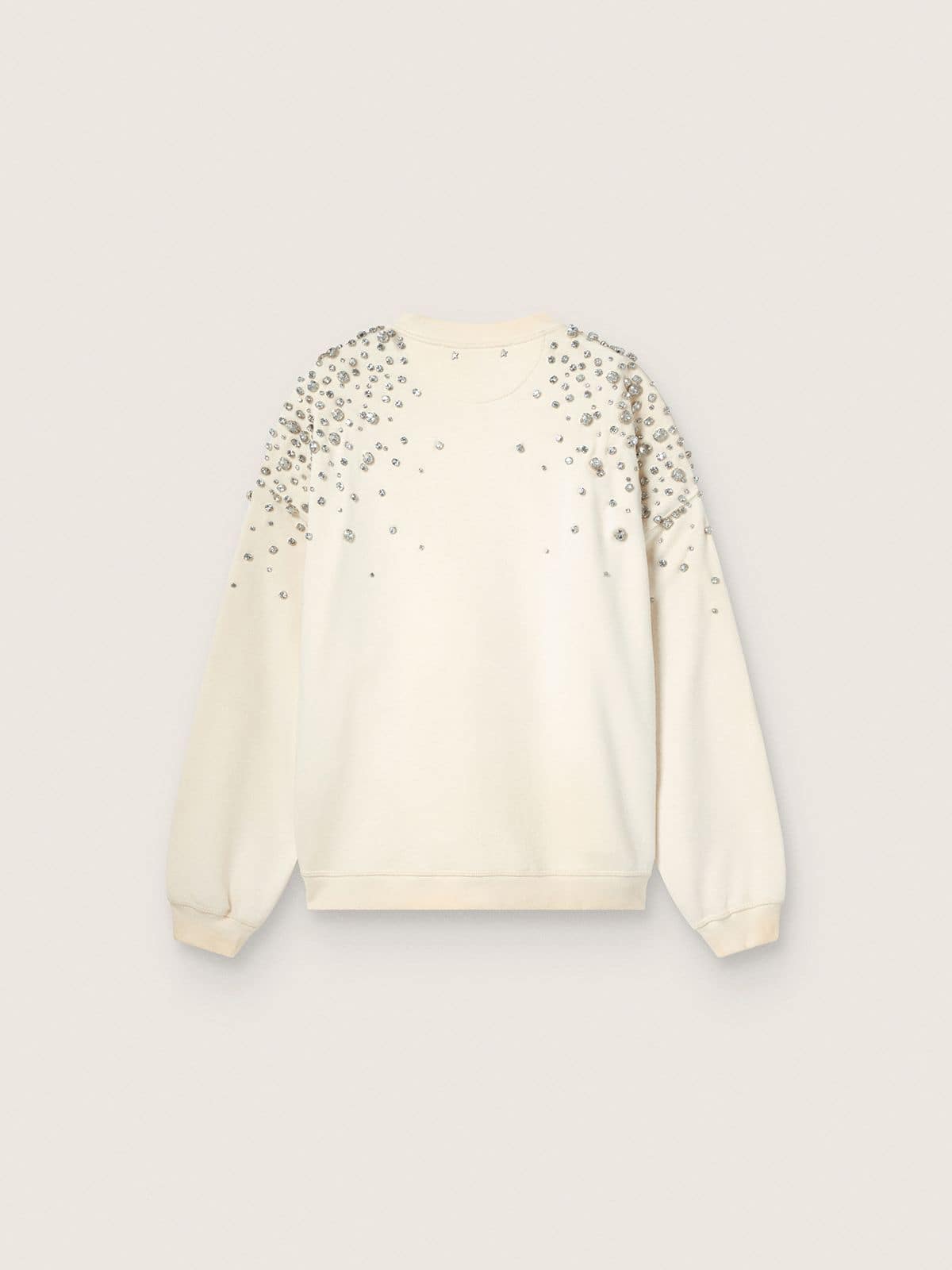 Wei&szlig;es Unisex-Sweatshirt aus Baumwolle mit aufgestickten Kristallen