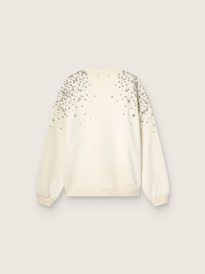 Golden Goose - Felpa unisex in cotone bianco con cristalli ricamati in 