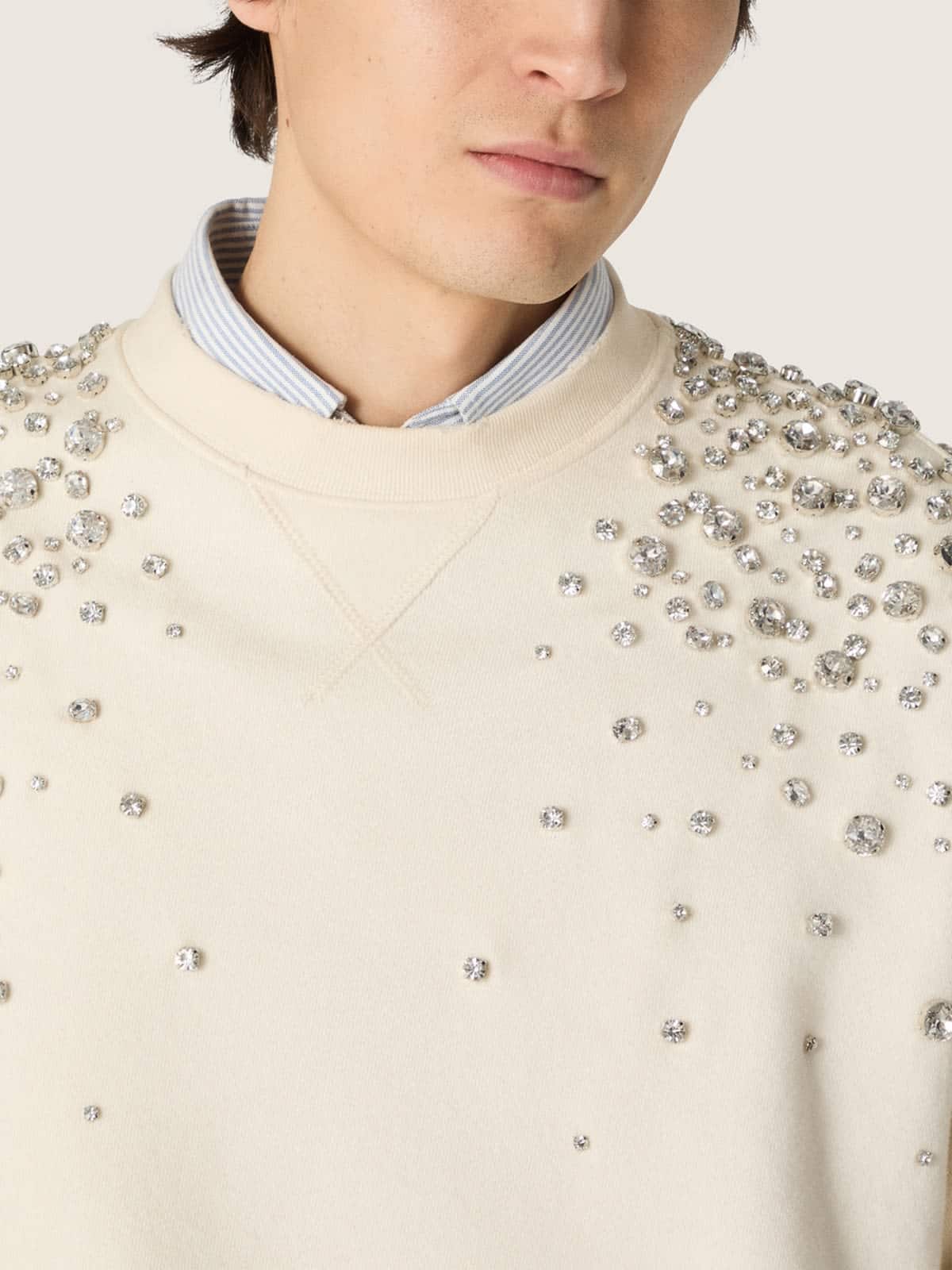Golden Goose - Sudadera unisex de algod&oacute;n blanco con cristales bordados in 
