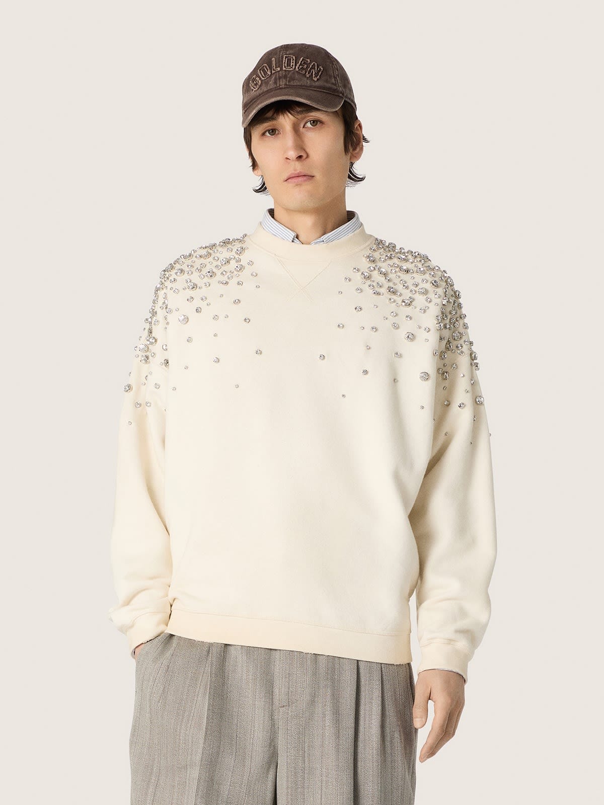 Golden Goose - Sudadera unisex de algod&oacute;n blanco con cristales bordados in 