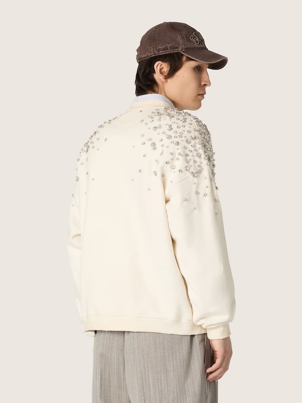 Golden Goose - Unisex sweatshirt in white cotton with embroidered crystals in 